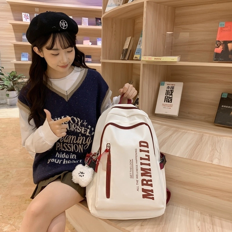 泰格奴 字母印花轻便简约国风大容量运动耐磨背包初中生高中生大学生上课百搭书包 尼龙 双肩包 男女同款情侣款 黑色/酒红色/绿色/蓝色