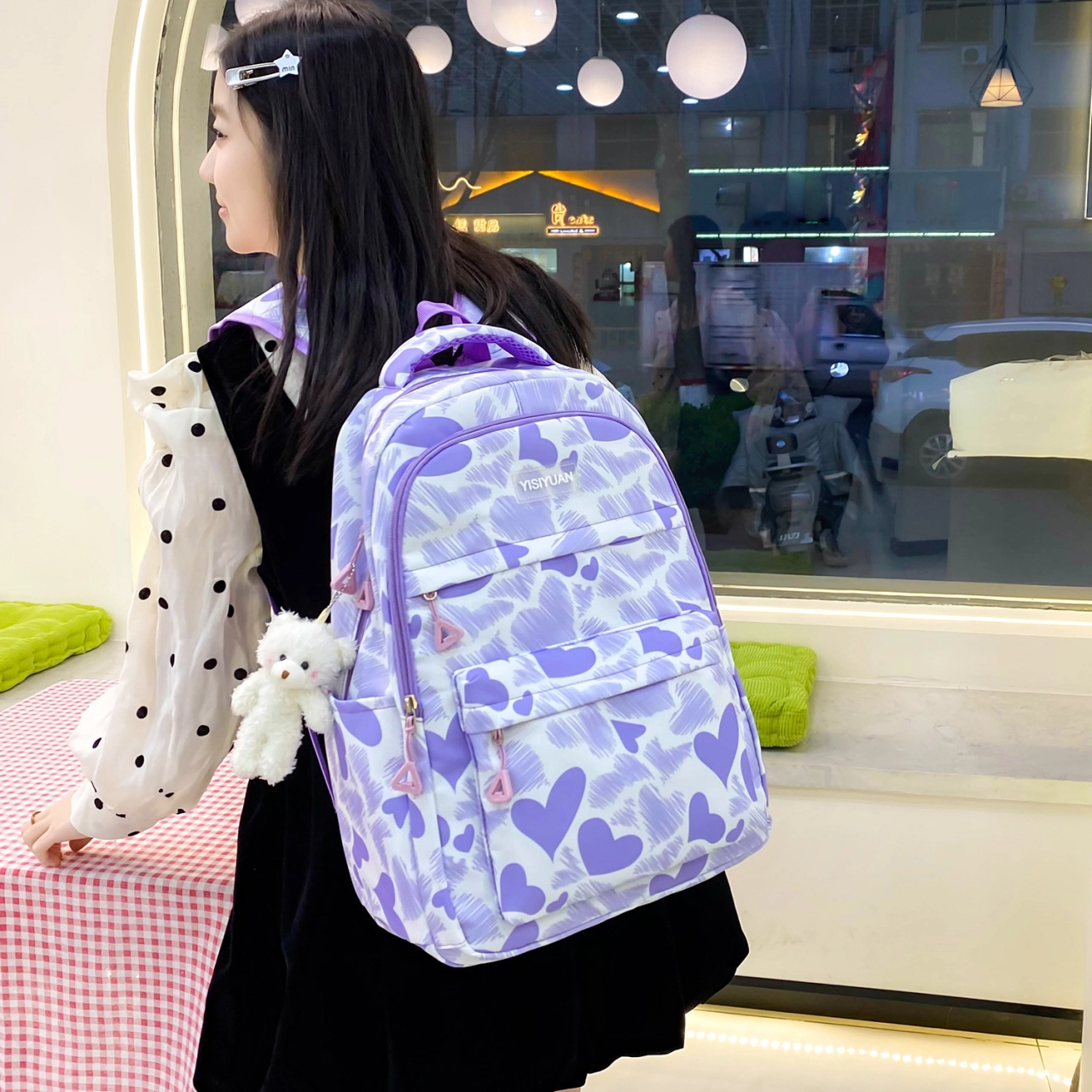 泰格奴 涂鸦精美机能通勤旅行小清新轻便高颜值大容量背包初中高中大学生上课百搭书包 尼龙 双肩包 女款 黑色/紫色/粉色/蓝色