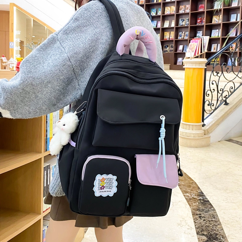 泰格奴 撞色系轻便百搭个性气质高级感潮流时尚初中高中大学生上课书包 尼龙 组合装 男女同款情侣款 多色