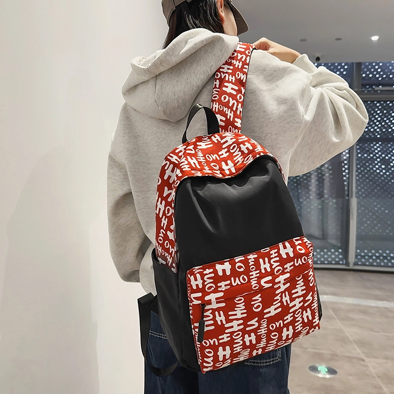 泰格奴 涂鸦精美机能通勤旅行小清新轻便高颜值大容量背包初中高中大学生上课百搭书包 尼龙 双肩包 男女同款情侣款 蓝色/花色/红色/黑色