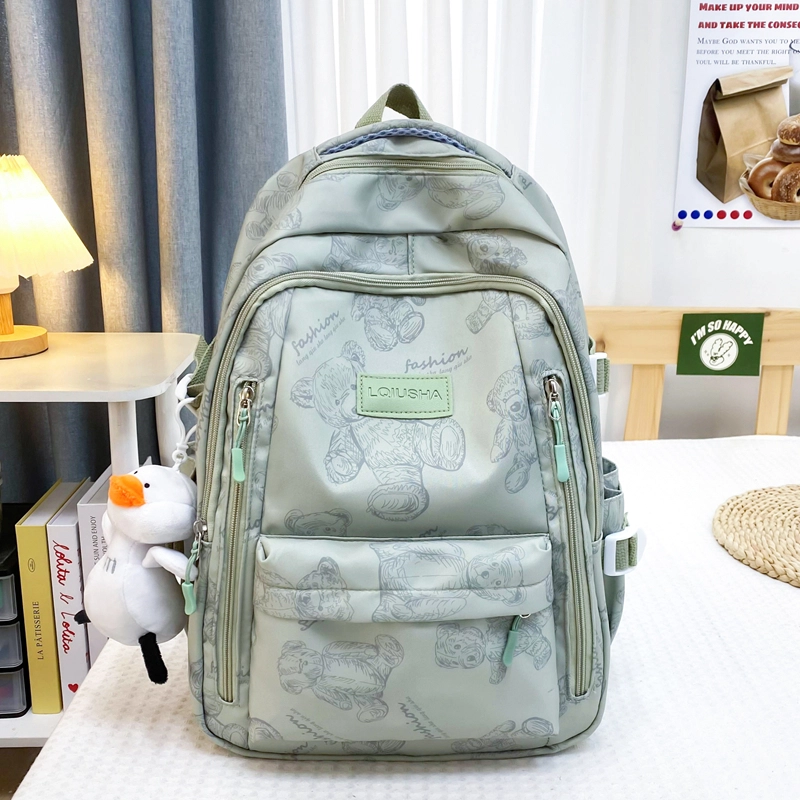 泰格奴 印花轻便简约大容量运动耐磨背包初中生高中生大学生上课百搭书包 尼龙 双肩包 男女同款情侣款 米白色/黑色/紫色/绿色