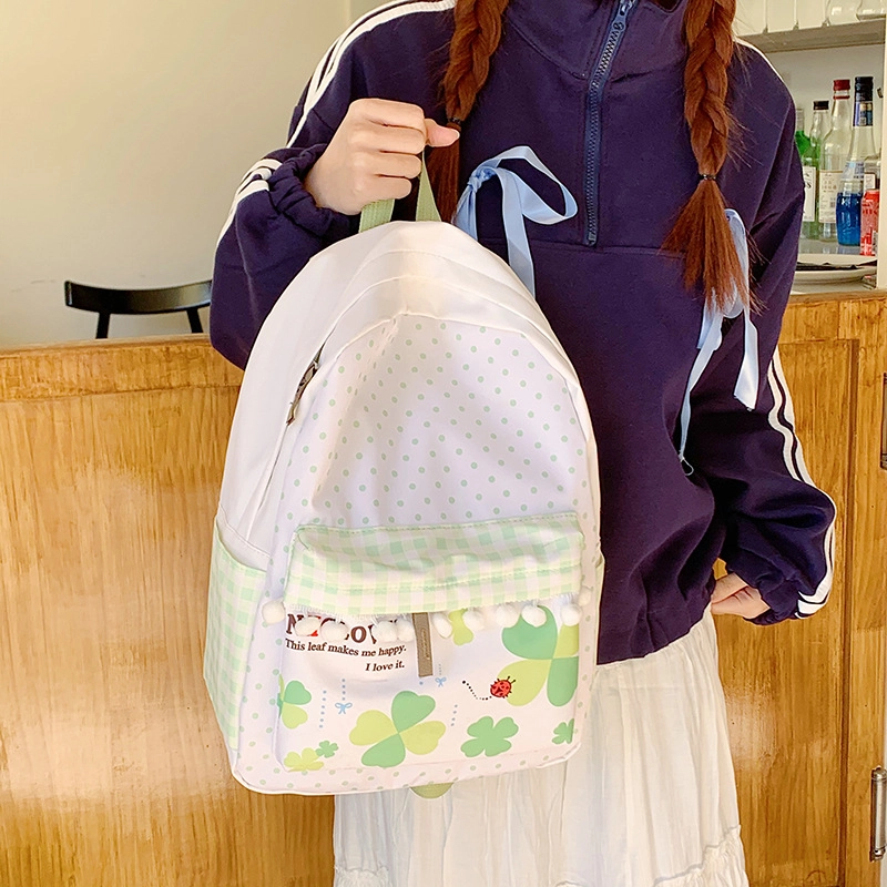 泰格奴 涂鸦精美机能通勤旅行小清新轻便高颜值大容量背包初中高中大学生上课百搭书包 尼龙 书包双肩包 男女同款情侣款 绿色
