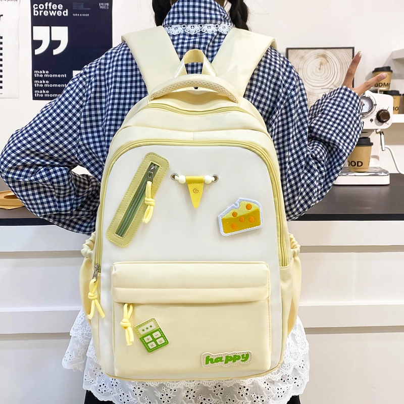 泰格奴 撞色系轻便百搭背包美版洋气个性气质高级感潮流时尚初中高中大学生上课书包 尼龙 双肩包 男女同款情侣款 卡其色/黄色/蓝色/黑色