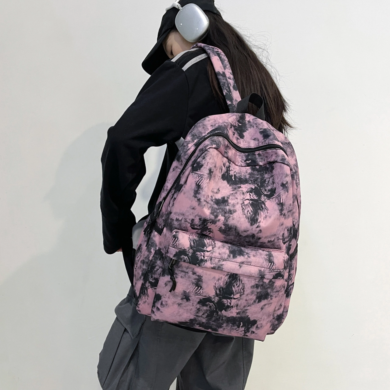 泰格奴 小清新休闲高颜值韩版背包初中生高中生大学生上课百搭书包 尼龙 双肩包 常规 男女同款情侣款 粉红色/卡其色/紫色/绿色/黑色