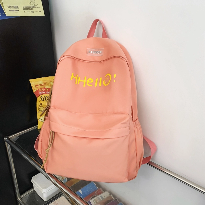 泰格奴 字母印花简约纯色轻便大容量背包初中高中上课百搭书包 尼龙 双肩包 男女同款情侣款 白色/黑色/紫色/ 黄色/桔色/绿色/蓝色/粉色