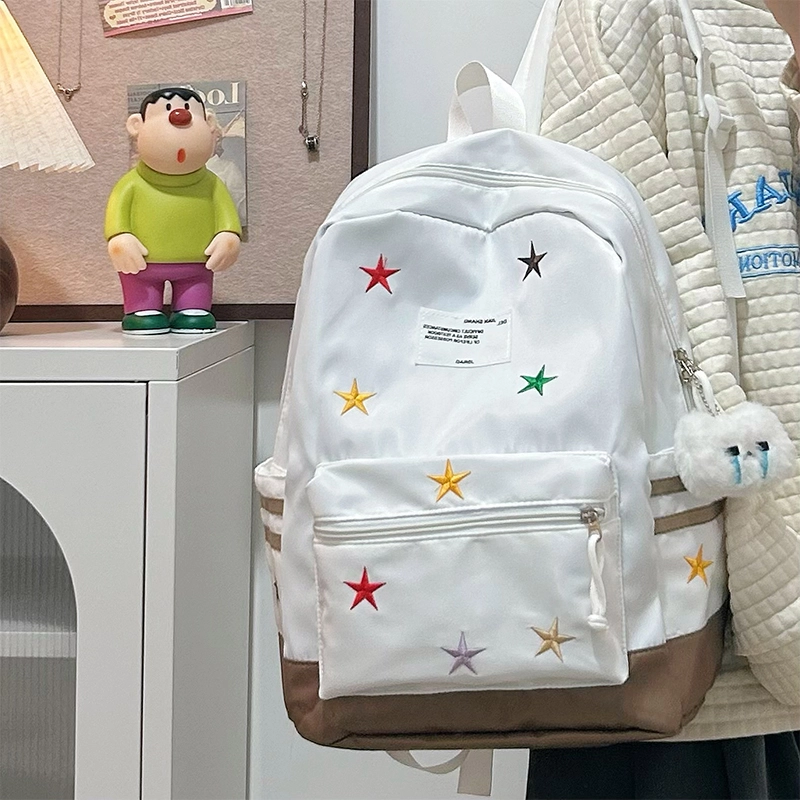 泰格奴 字母印花轻便简约国风大容量运动耐磨背包初中生高中生大学生上课百搭书包 尼龙 双肩包 女款 黑色/红色/卡其色/深蓝色/棕色