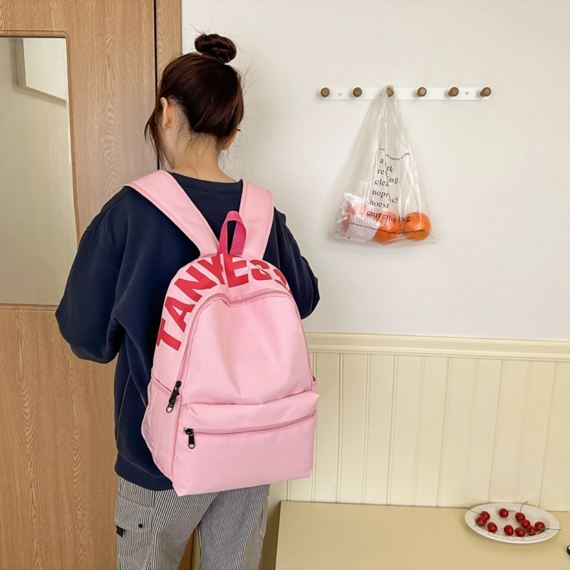 泰格奴 日系初高中大学生毕业季旅游书包简约轻便外出纯色百搭背包女生 尼龙 双肩包 男女同款情侣款 红色/紫色/黄色/黑色/浅灰色/粉红色