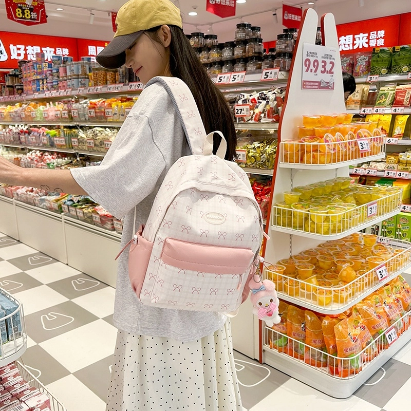 泰格奴 小清新休闲高颜值精美潮版韩版背包初中生高中生大学生上课百搭书包 尼龙布 双肩包 男女同款情侣款 粉色/黄色/绿色/黑色