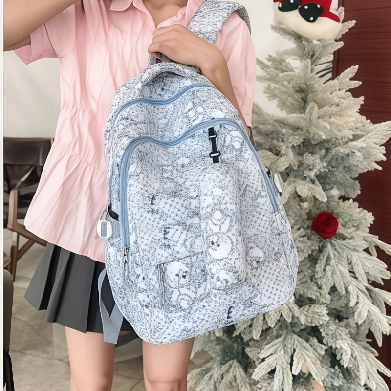泰格奴 小清新休闲小众洋气高颜值精美潮版韩版背包初中高中大学上课百搭通勤 尼龙 双肩包 女款 黑色紫色卡其色蓝色