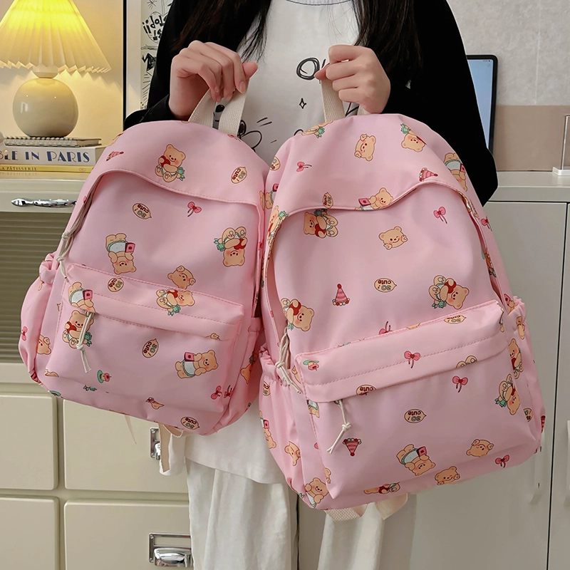 泰格奴 可爱小熊印花学生百搭 尼龙 书包背包双肩包 女款 多色