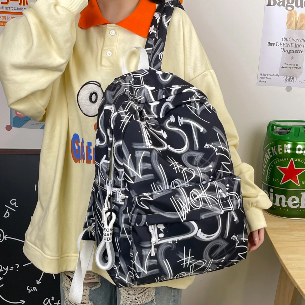 泰格奴 字母印花轻便简约大容量运动耐磨背包初中生高中生大学生上课百搭书包 尼龙 双肩包 男女同款情侣款 多色