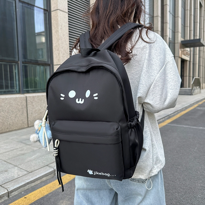 泰格奴 字母印花轻便简约国风大容量运动耐磨背包初中生高中生大学生上课百搭书包 尼龙 双肩包 常规 女款 米白色/黑色/黄色/蓝色