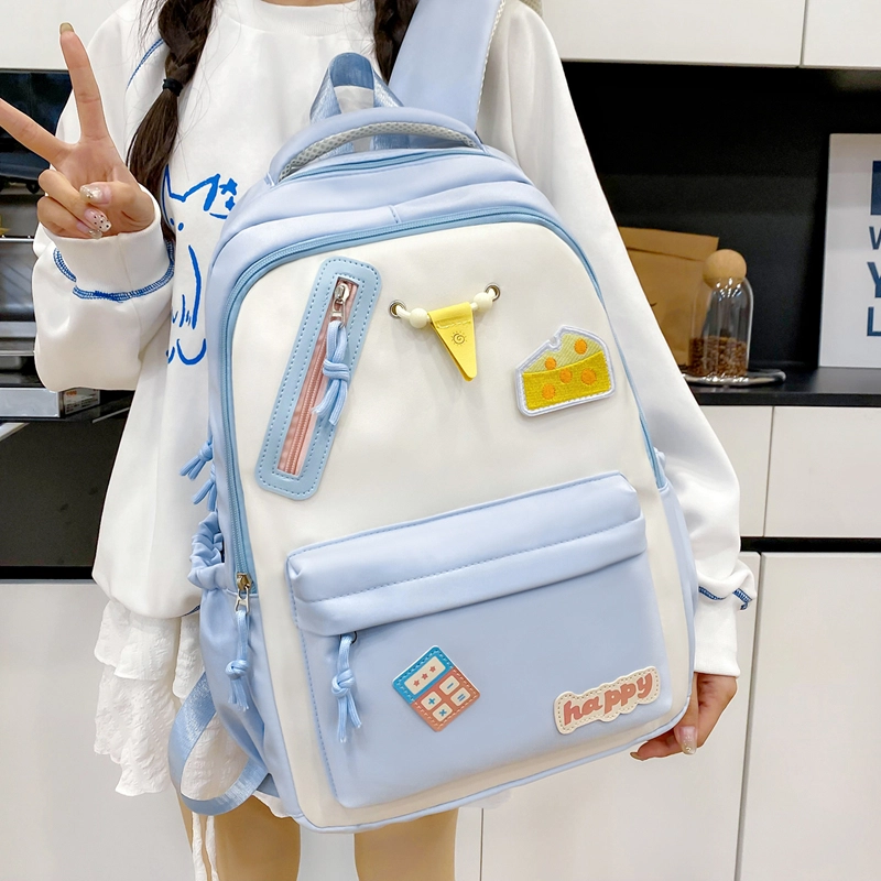 泰格奴 撞色系轻便百搭背包美版洋气个性气质高级感潮流时尚初中高中大学生上课书包 尼龙 双肩包 男女同款情侣款 卡其色/黄色/蓝色/黑色