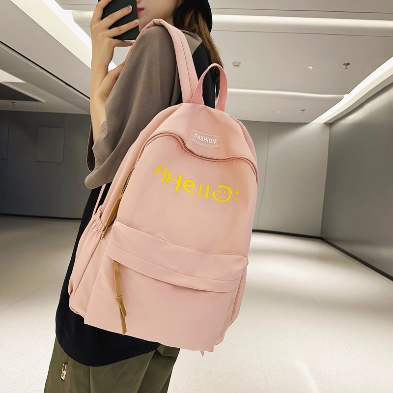 泰格奴 字母印花简约纯色轻便大容量背包初中高中上课百搭书包 尼龙 双肩包 男女同款情侣款 白色/黑色/紫色/ 黄色/桔色/绿色/蓝色/粉色