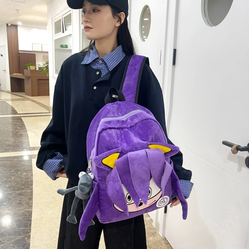 泰格奴 卡通高颜值日韩学生上课百搭书包 毛绒 背包双肩包 男女同款情侣款 黑色 红色 紫色 蓝色