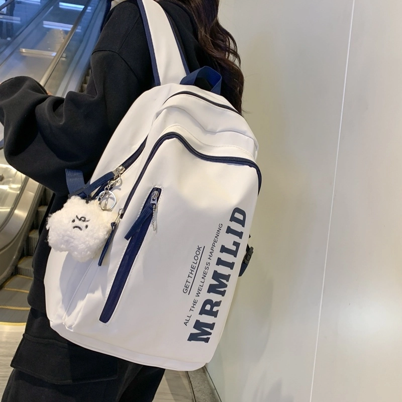 泰格奴 字母印花轻便简约国风大容量运动耐磨背包初中生高中生大学生上课百搭书包 尼龙 双肩包 男女同款情侣款 黑色/酒红色/绿色/蓝色