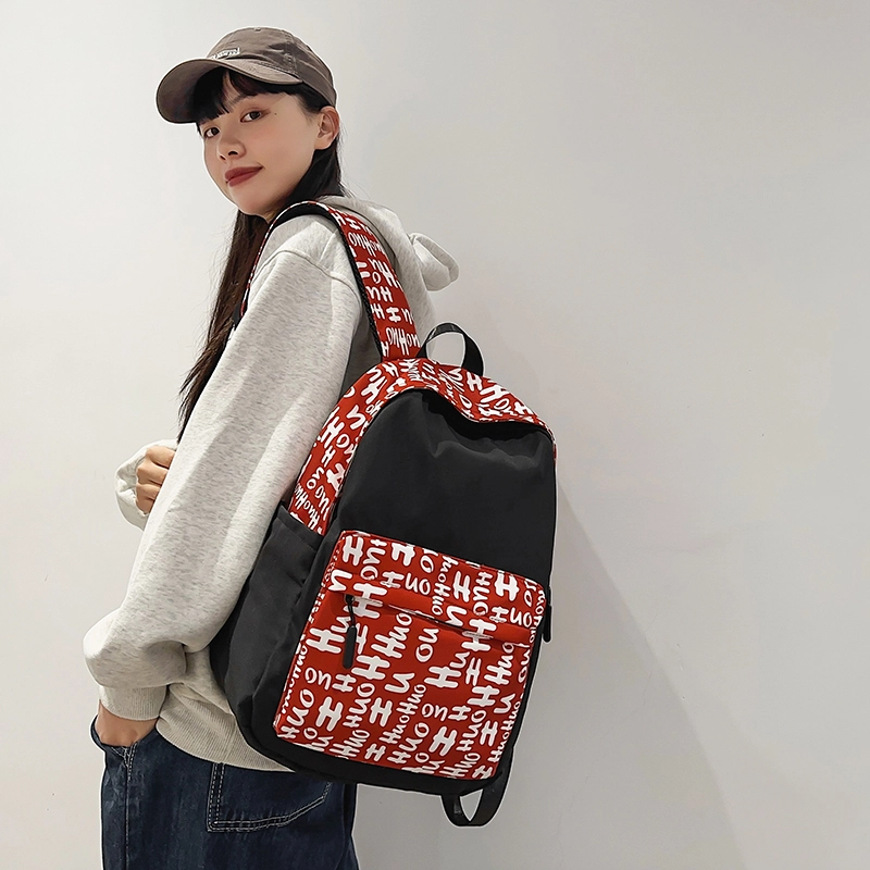 泰格奴 涂鸦精美机能通勤旅行小清新轻便高颜值大容量背包初中高中大学生上课百搭书包 尼龙 双肩包 男女同款情侣款 蓝色/花色/红色/黑色