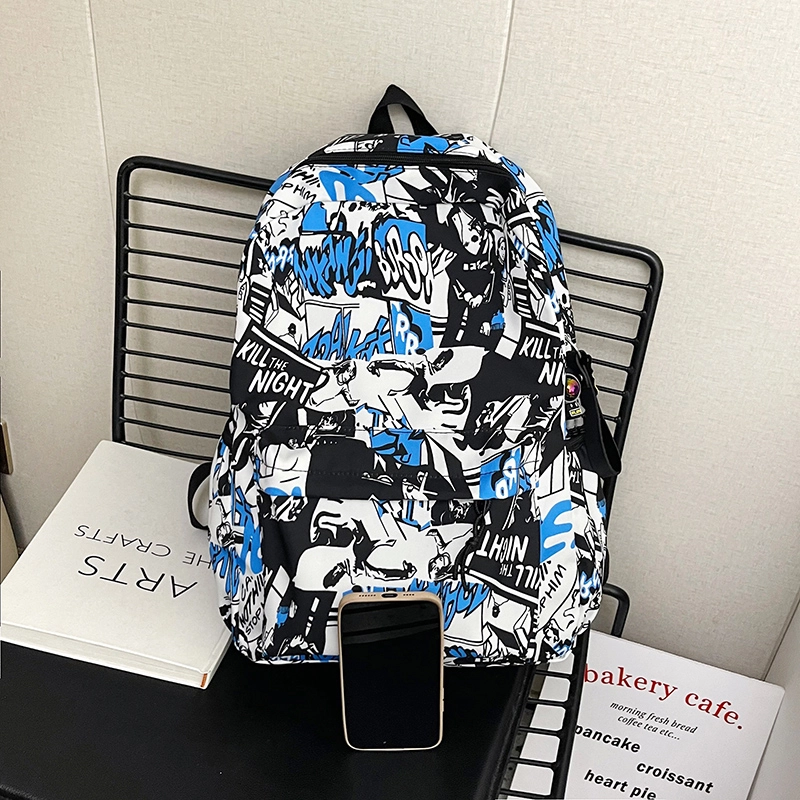 泰格奴 涂鸦精美机能通勤旅行小清新轻便高颜值大容量背包初中高中大学生上课百搭书包 尼龙 双肩包 男女同款情侣款 灰色/绿色/蓝色/粉色
