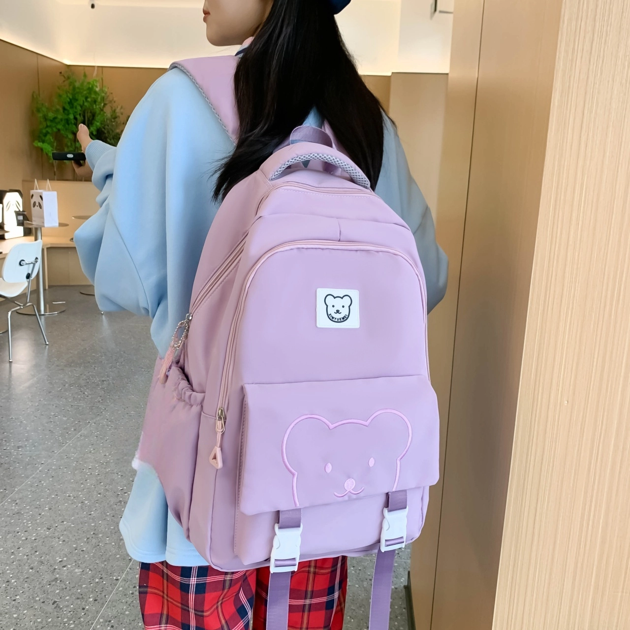 泰格奴 字母印花轻便简约国风大容量运动背包初中生高中生大学生上课百搭书包 尼龙 双肩包 男女同款情侣款 黑色/紫色/卡其色/蓝色/粉色