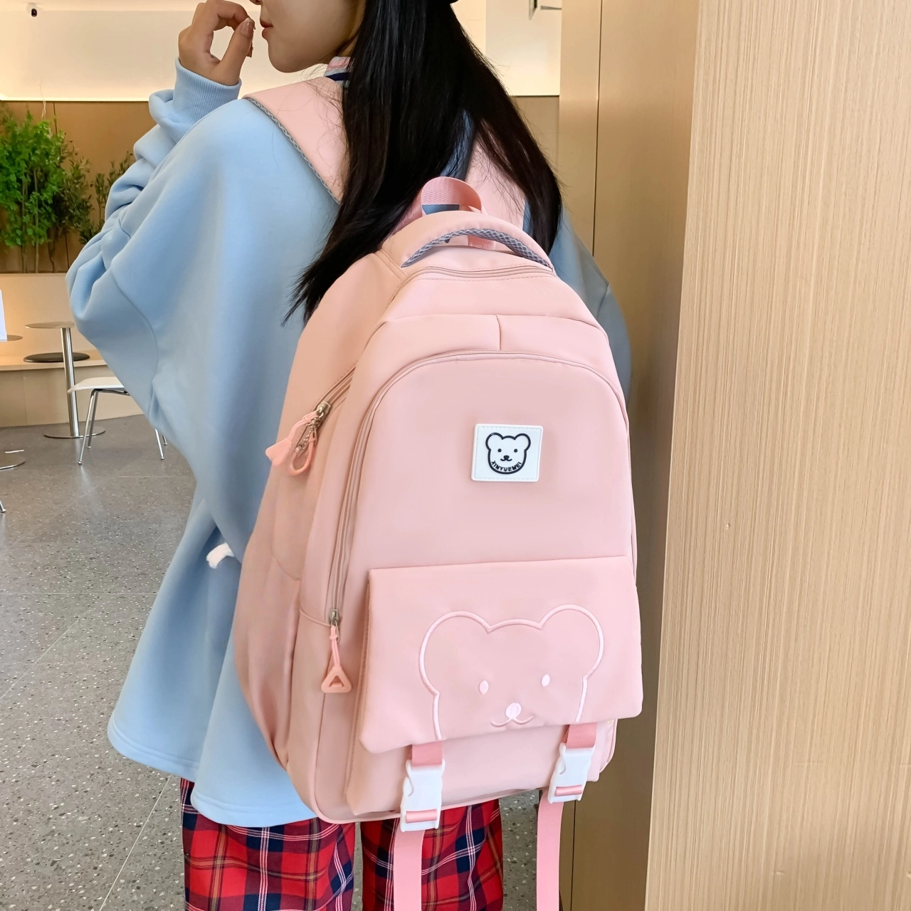 泰格奴 字母印花轻便简约国风大容量运动背包初中生高中生大学生上课百搭书包 尼龙 双肩包 男女同款情侣款 黑色/紫色/卡其色/蓝色/粉色