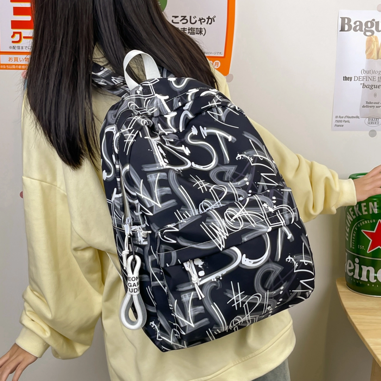 泰格奴 字母印花轻便简约大容量运动耐磨背包初中生高中生大学生上课百搭书包 尼龙 双肩包 男女同款情侣款 多色