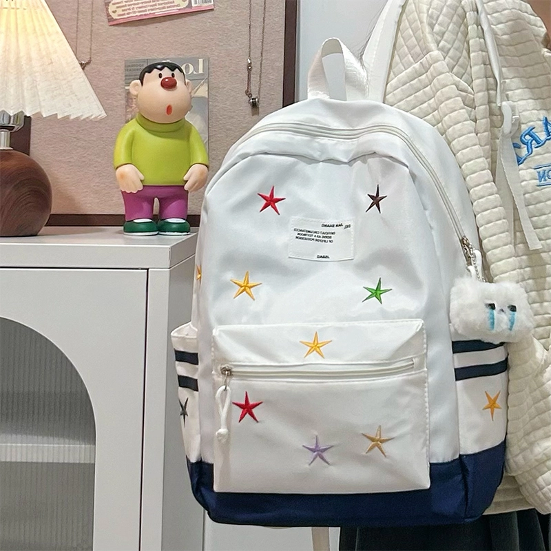 泰格奴 字母印花轻便简约国风大容量运动耐磨背包初中生高中生大学生上课百搭书包 尼龙 双肩包 女款 黑色/红色/卡其色/深蓝色/棕色