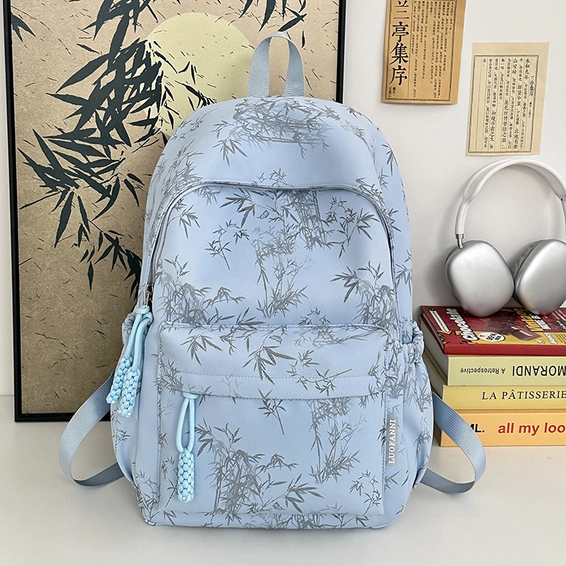泰格奴 字母印花轻便简约国风大容量运动耐磨背包初中生高中生大学生上课百搭书包 尼龙 双肩包 男女同款情侣款 米白色/黑色/绿色/天蓝色