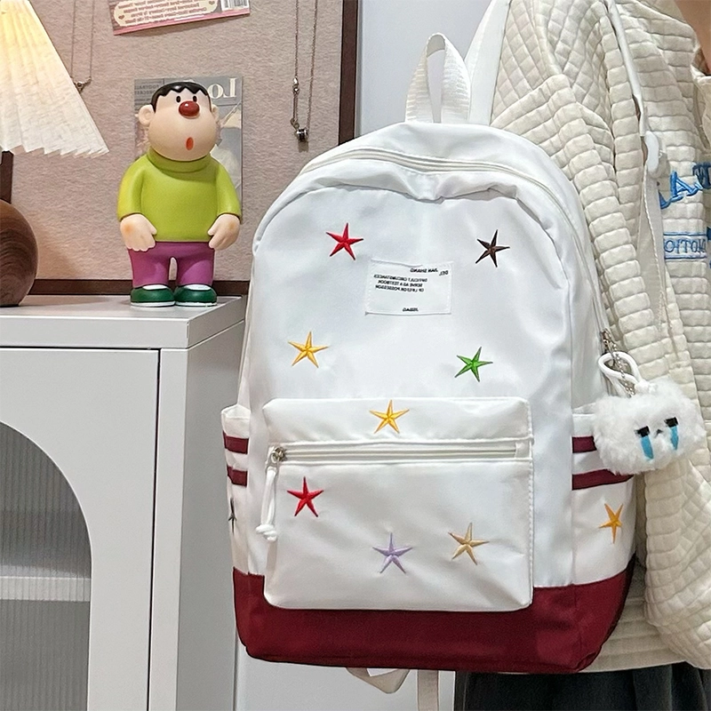泰格奴 字母印花轻便简约国风大容量运动耐磨背包初中生高中生大学生上课百搭书包 尼龙 双肩包 女款 黑色/红色/卡其色/深蓝色/棕色