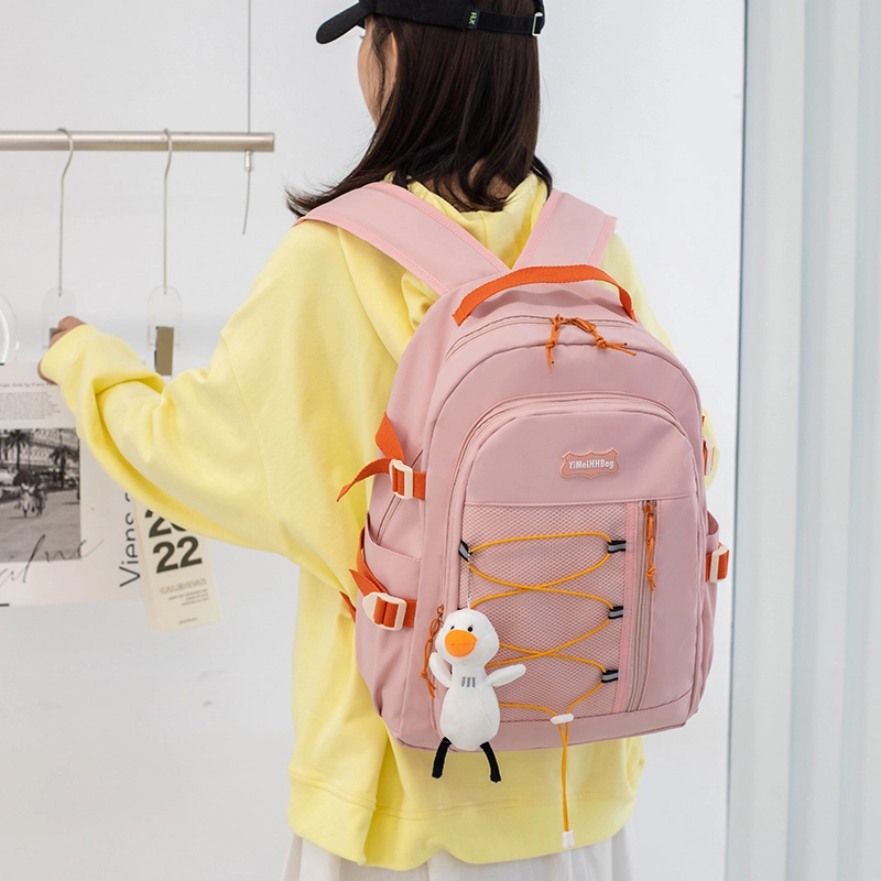 泰格奴 小清新休闲高颜值精美潮版韩版背包初中生高中生大学生上课百搭书包 尼龙 双肩包 男女同款情侣款 米白色/粉红色/黑色