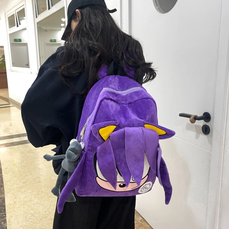 泰格奴 卡通高颜值日韩学生上课百搭书包 毛绒 背包双肩包 男女同款情侣款 黑色 红色 紫色 蓝色
