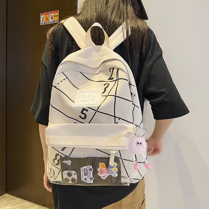 泰格奴 小清新休闲高颜值精美潮版韩版背包初中生高中生大学生上课百搭书包 尼龙 双肩包 男女同款情侣款 白色/黑色/蓝色/粉红色