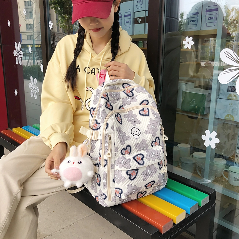泰格奴 小清新休闲高颜值精美潮版韩版背包初中生高中生大学生上课百搭书包 尼龙 双肩包 男女同款情侣款 粉红色/蓝色/灰色/黑色