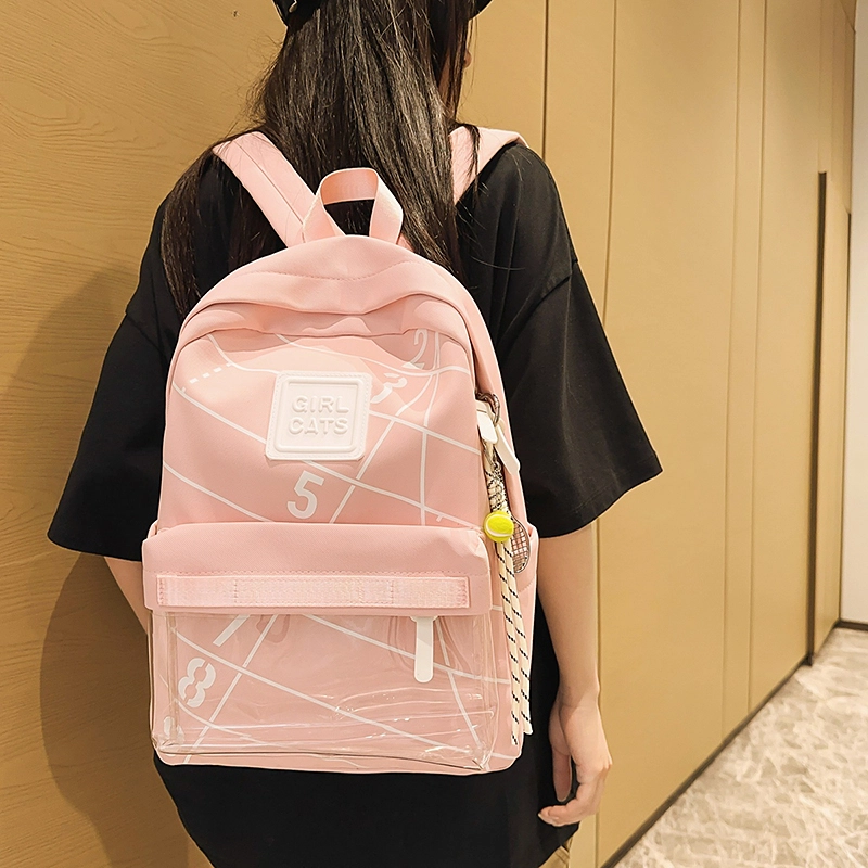 泰格奴 小清新休闲高颜值精美潮版韩版背包初中生高中生大学生上课百搭书包 尼龙 双肩包 男女同款情侣款 白色/黑色/蓝色/粉红色