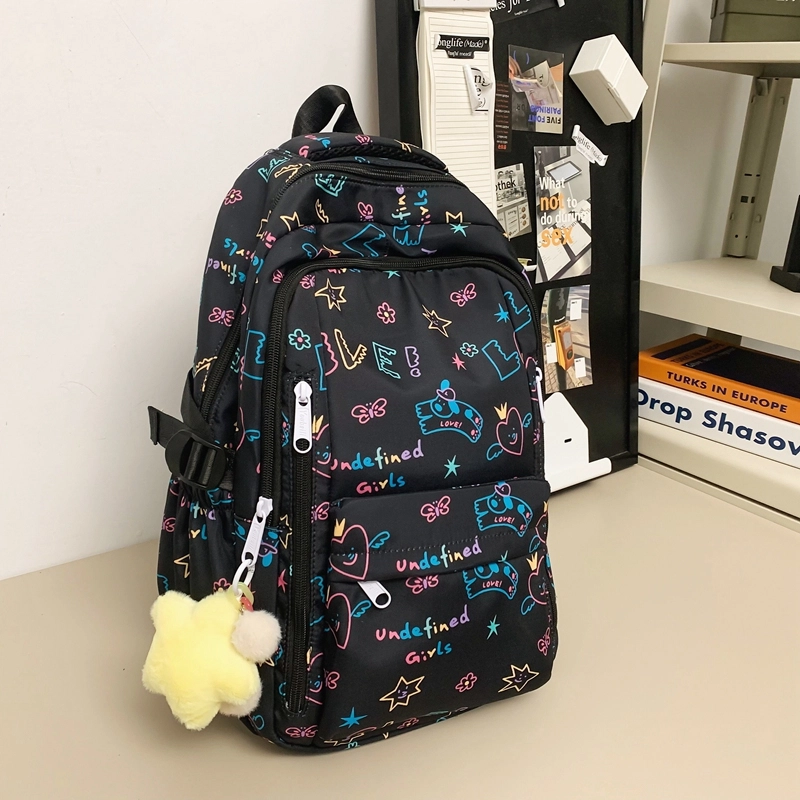 泰格奴 小清新休闲高颜值精美潮版韩版背包初中生高中生大学生上课百搭书包 尼龙 双肩包 男女同款情侣款 白色/黑色