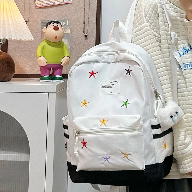 泰格奴 字母印花轻便简约国风大容量运动耐磨背包初中生高中生大学生上课百搭书包 尼龙 双肩包 女款 黑色/红色/卡其色/深蓝色/棕色