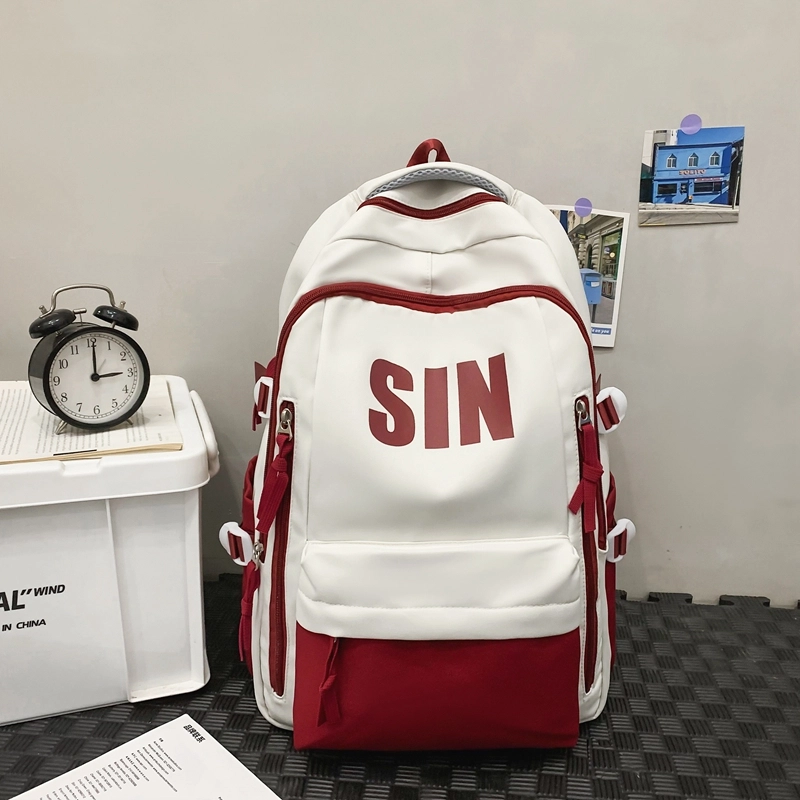 泰格奴  字母印花轻便简约国风运动背包初中生高中生大学生上课百搭书包 尼龙 双肩包 男女同款情侣款 黑色/红色/卡其色/绿色/蓝色