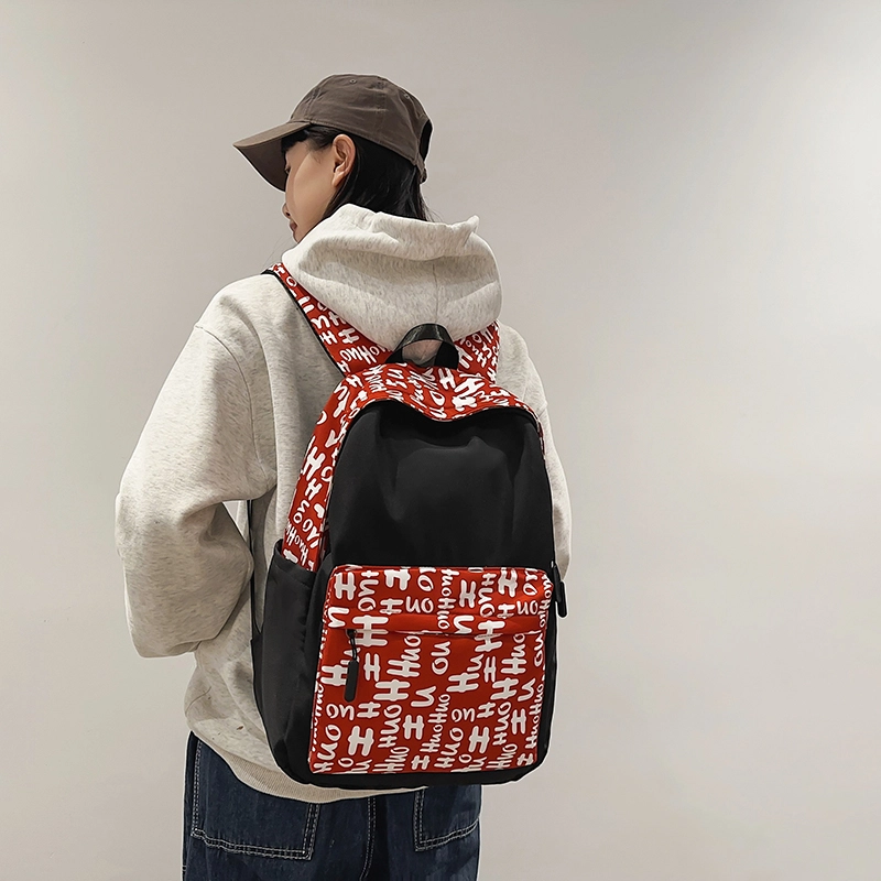 泰格奴 涂鸦精美机能通勤旅行小清新轻便高颜值大容量背包初中高中大学生上课百搭书包 尼龙 双肩包 男女同款情侣款 蓝色/花色/红色/黑色