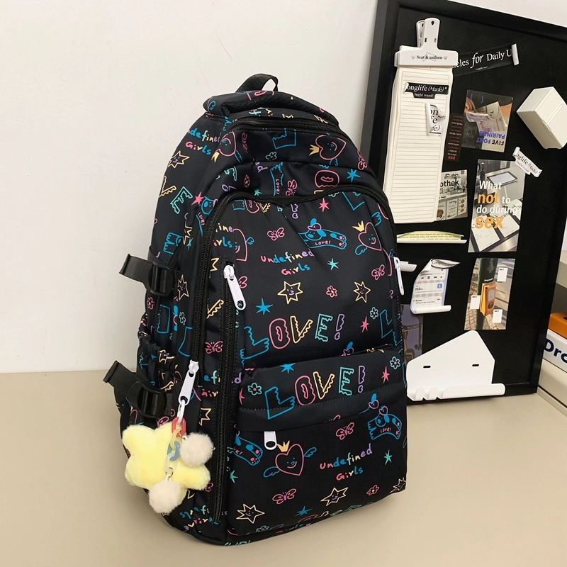 泰格奴 小清新休闲高颜值精美潮版韩版背包初中生高中生大学生上课百搭书包 尼龙 双肩包 男女同款情侣款 白色/黑色