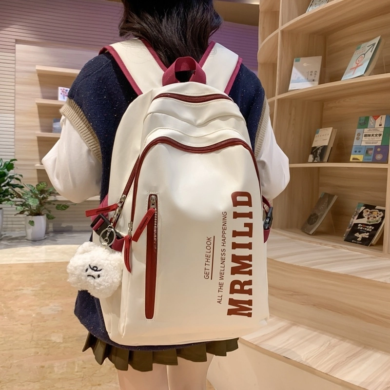 泰格奴 字母印花轻便简约国风大容量运动耐磨背包初中生高中生大学生上课百搭书包 尼龙 双肩包 男女同款情侣款 黑色/酒红色/绿色/蓝色