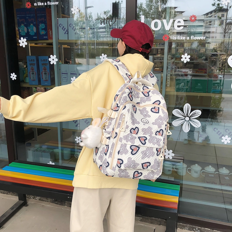 泰格奴 小清新休闲高颜值精美潮版韩版背包初中生高中生大学生上课百搭书包 尼龙 双肩包 男女同款情侣款 粉红色/蓝色/灰色/黑色