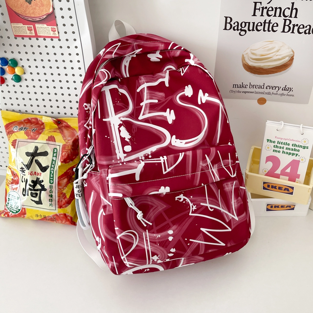 泰格奴 字母印花轻便简约大容量运动耐磨背包初中生高中生大学生上课百搭书包 尼龙 双肩包 男女同款情侣款 多色