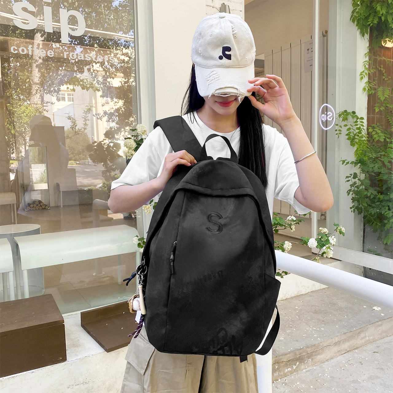 泰格奴 字母印花轻便简约国风大容量运动耐磨背包初中生高中生大学生上课百搭书包 尼龙 双肩包 男女同款情侣款 白色/红色/绿色/黑色