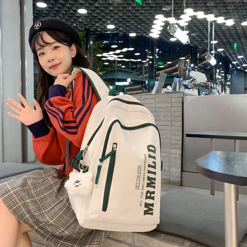 泰格奴 字母印花轻便简约国风大容量运动耐磨背包初中生高中生大学生上课百搭书包 尼龙 双肩包 男女同款情侣款 黑色/酒红色/绿色/蓝色