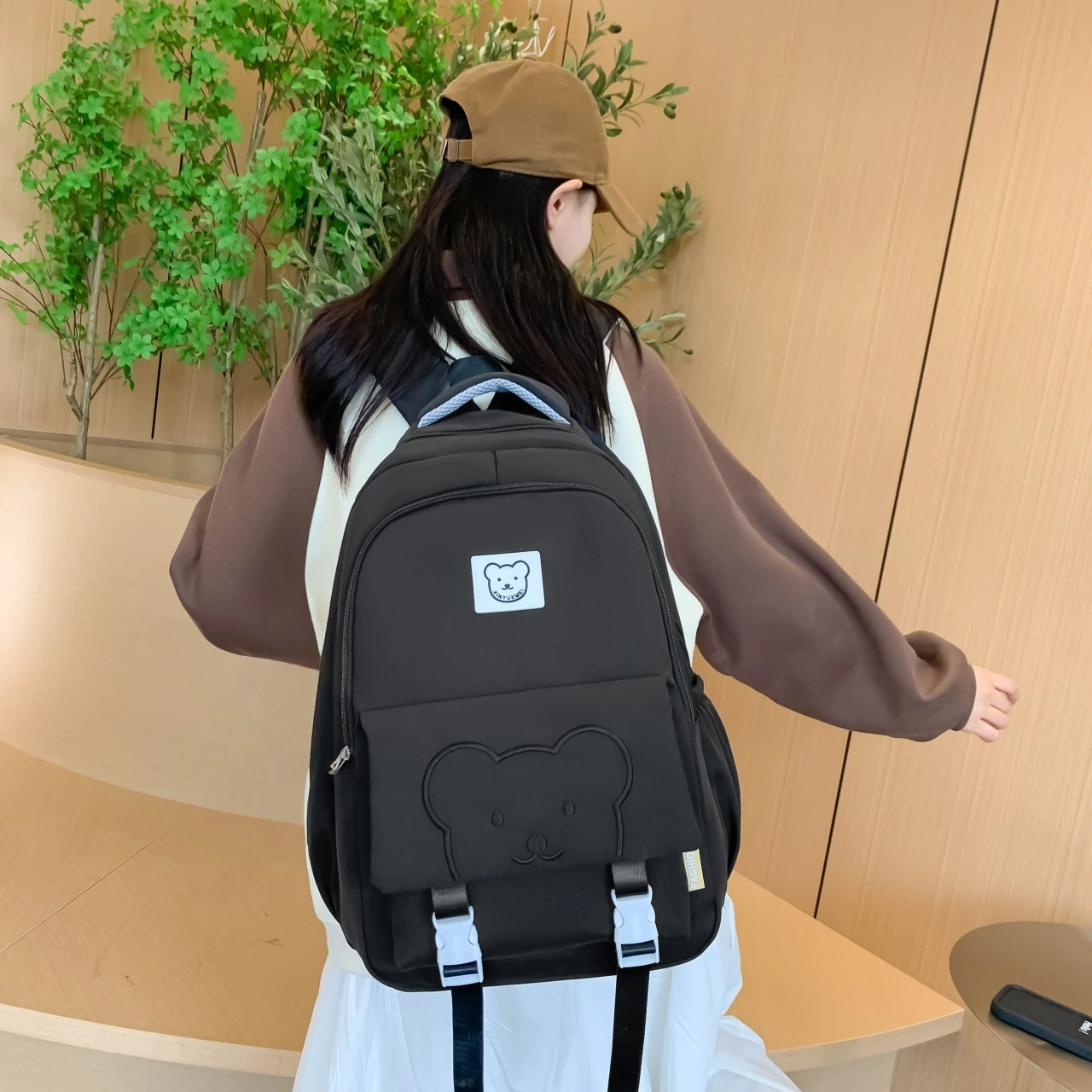 泰格奴 字母印花轻便简约国风大容量运动背包初中生高中生大学生上课百搭书包 尼龙 双肩包 男女同款情侣款 黑色/紫色/卡其色/蓝色/粉色