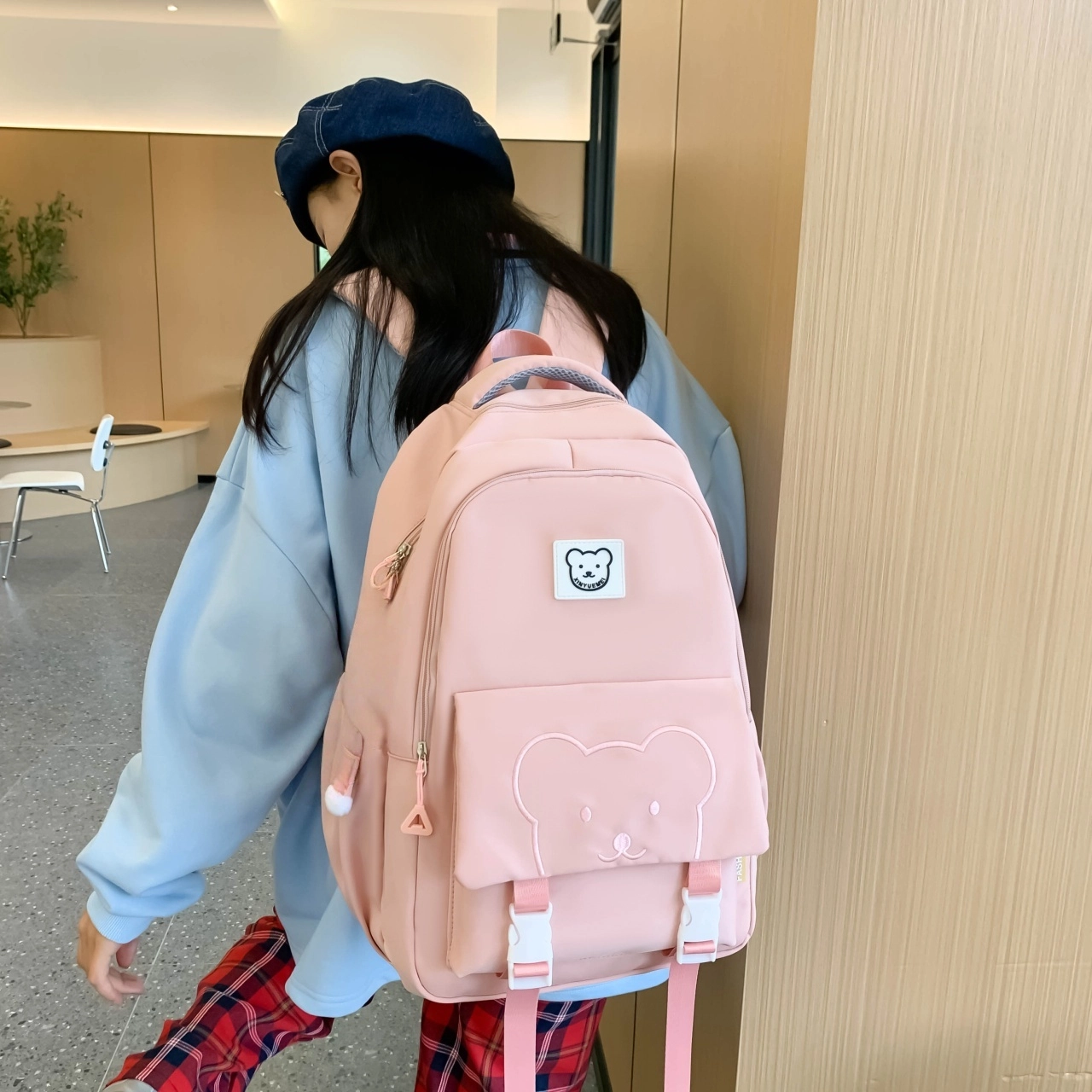 泰格奴 字母印花轻便简约国风大容量运动背包初中生高中生大学生上课百搭书包 尼龙 双肩包 男女同款情侣款 黑色/紫色/卡其色/蓝色/粉色