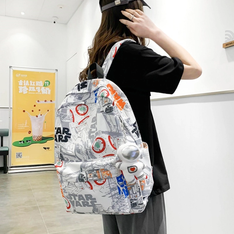 泰格奴 小清新休闲高颜值精美潮版韩版背包初中生高中生大学生上课百搭书包 尼龙布 双肩包 男女同款情侣款 黑色/桔红色/蓝色