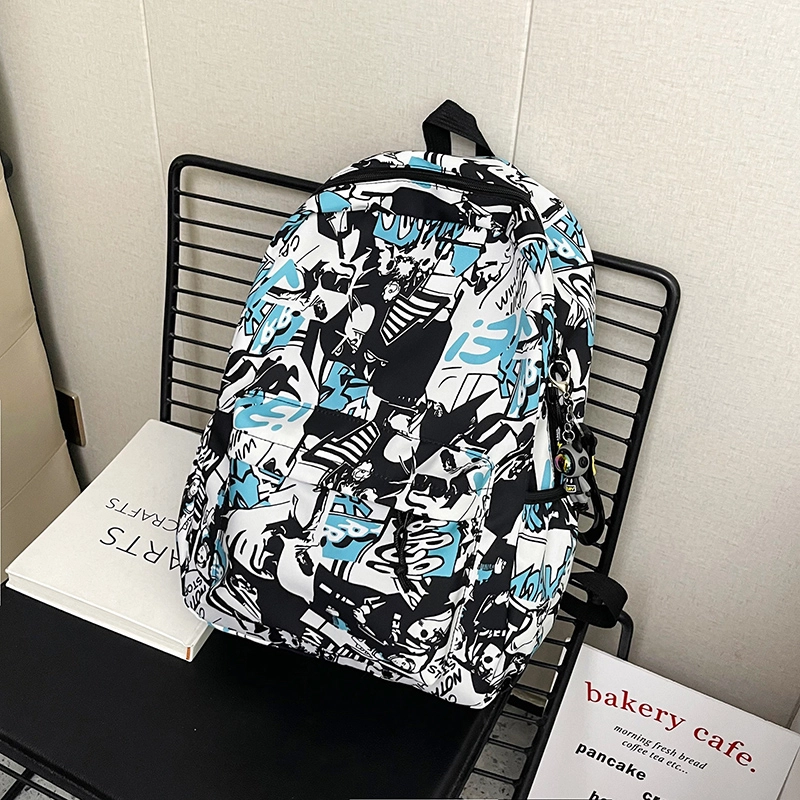 泰格奴 涂鸦精美机能通勤旅行小清新轻便高颜值大容量背包初中高中大学生上课百搭书包 尼龙 双肩包 男女同款情侣款 灰色/绿色/蓝色/粉色