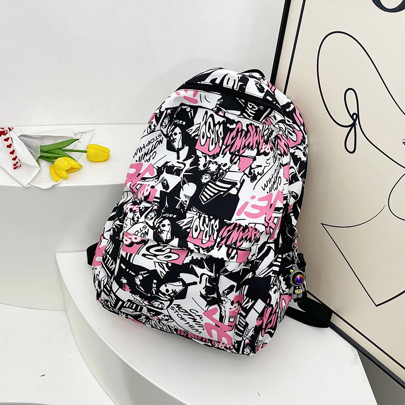 泰格奴 涂鸦精美机能通勤旅行小清新轻便高颜值大容量背包初中高中大学生上课百搭书包 尼龙 双肩包 男女同款情侣款 灰色/绿色/蓝色/粉色