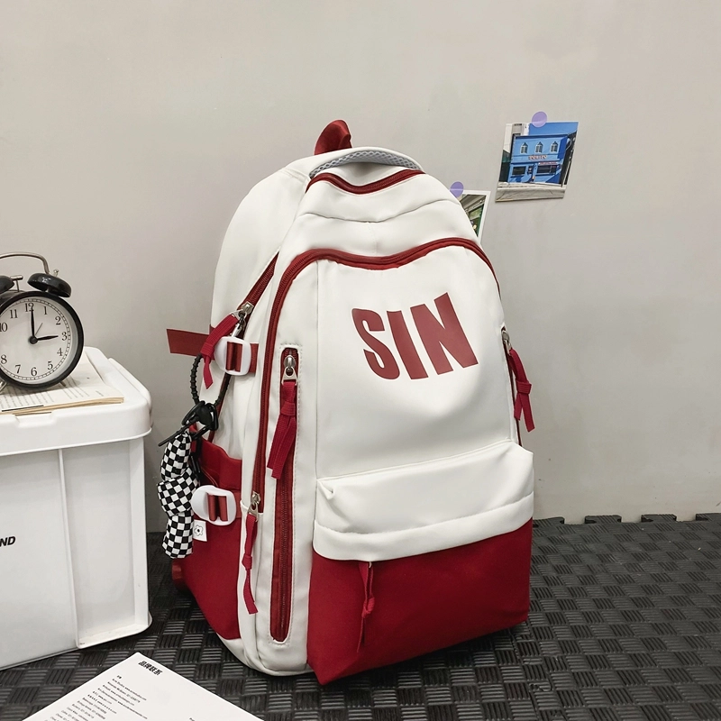 泰格奴  字母印花轻便简约国风运动背包初中生高中生大学生上课百搭书包 尼龙 双肩包 男女同款情侣款 黑色/红色/卡其色/绿色/蓝色