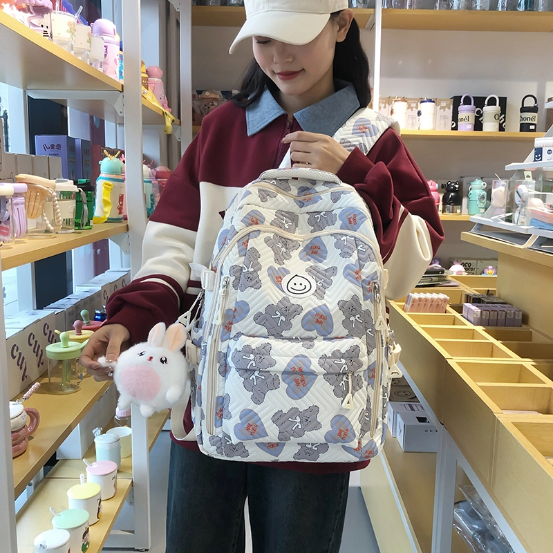 泰格奴 小清新休闲高颜值精美潮版韩版背包初中生高中生大学生上课百搭书包 尼龙 双肩包 男女同款情侣款 粉红色/蓝色/灰色/黑色